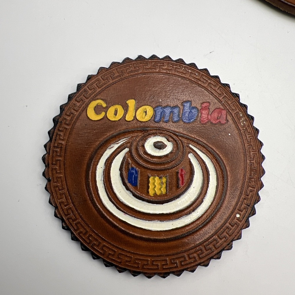 Vtg Coaster Set Leather Handmade Columbia Made - Picture 9 of 15